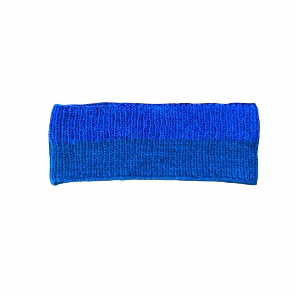 Handmade Hand-stitched Cowl Chunky Knit Scarf Bright Blue Double Ply